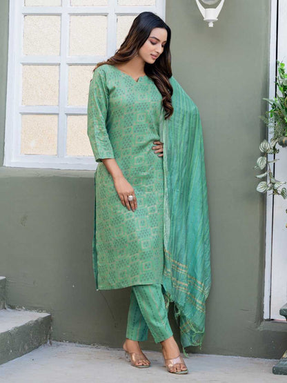 Teal Kurti with Triangle Embroidery Print