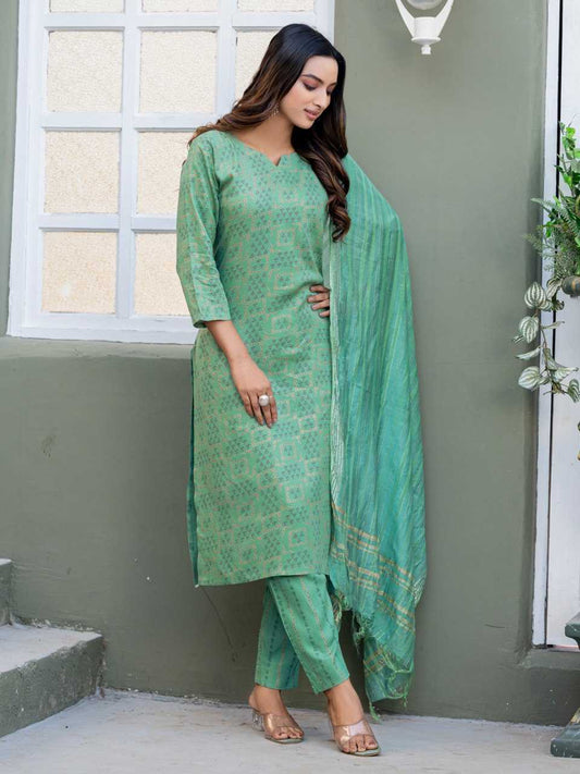 Teal Kurti with Triangle Embroidery Print
