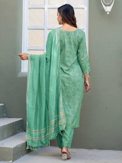 Teal Kurti with Triangle Embroidery Print