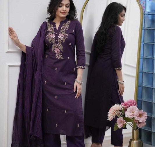 Reyon-Slub Embroidered Reyon-Slub  Kurtha Set