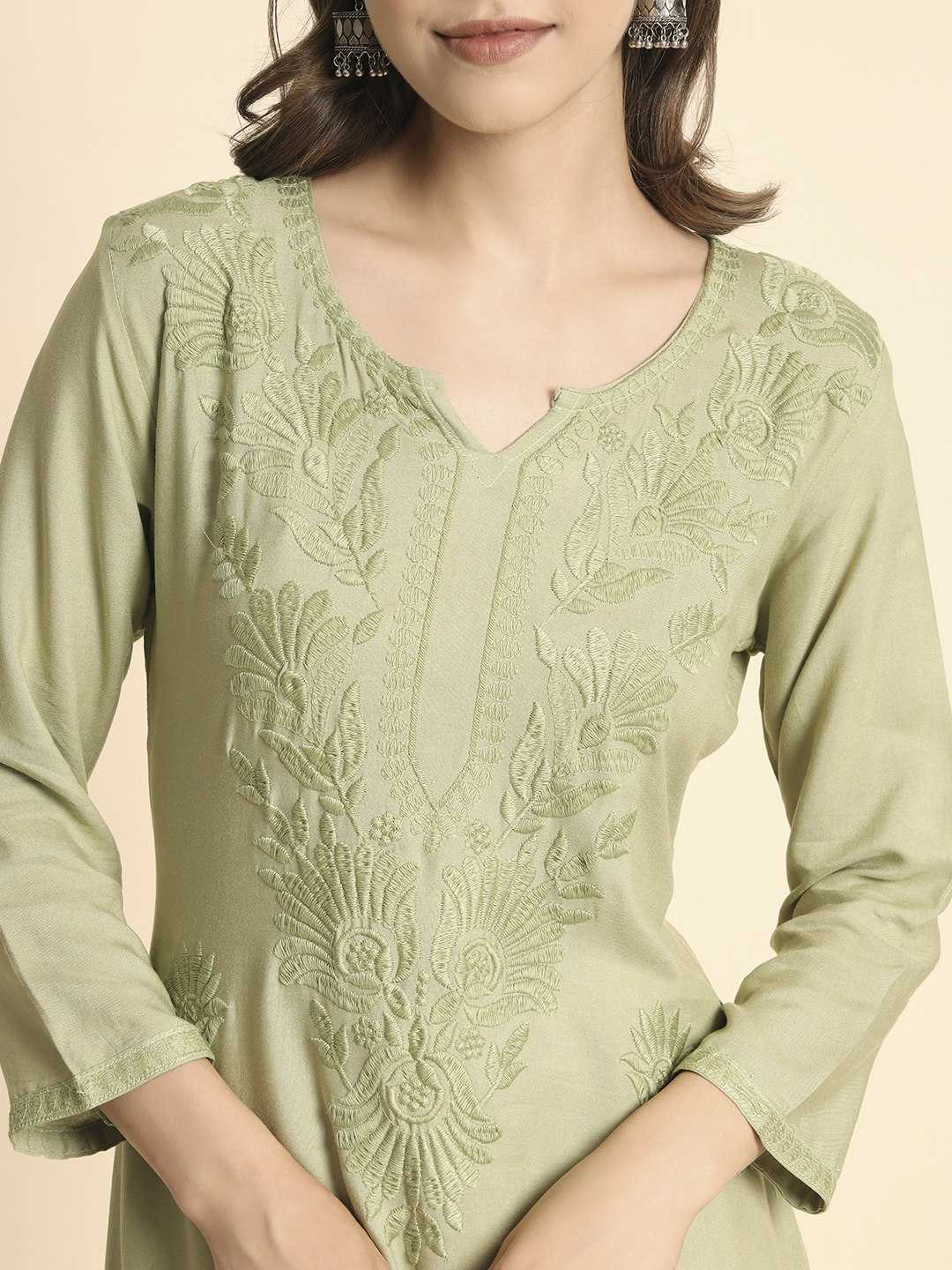 Mehandi Rayon Lucknowi Chikankari Kurti