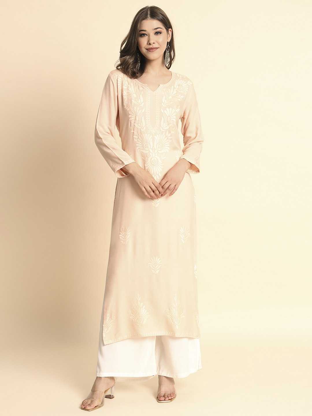 Peach Rayon Lucknowi Chikankari Kurti