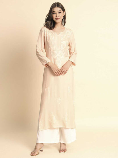 Peach Rayon Lucknowi Chikankari Kurti