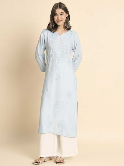 Light Blue Rayon Lucknowi Chikankari Kurti