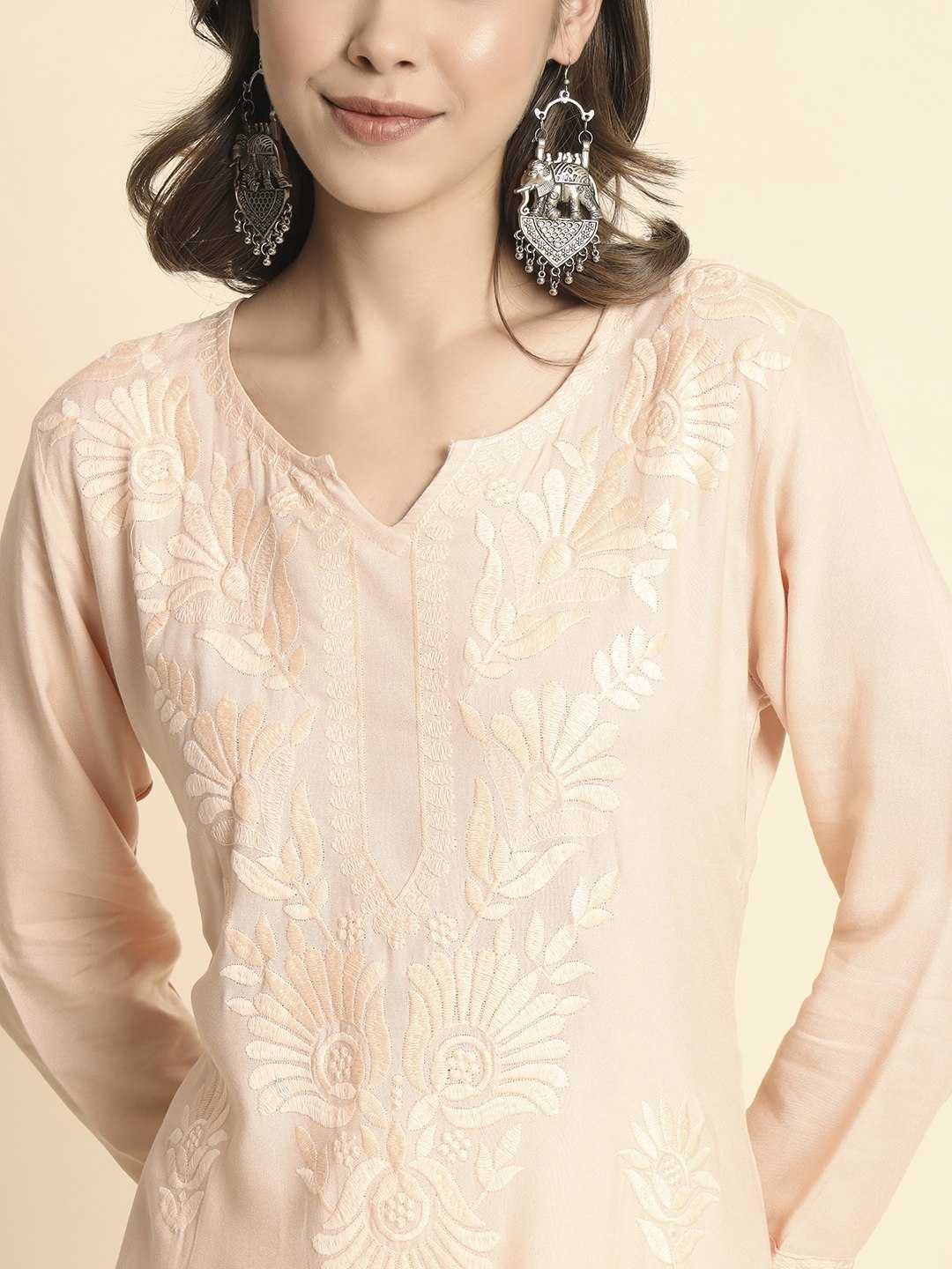 Peach Rayon Lucknowi Chikankari Kurti