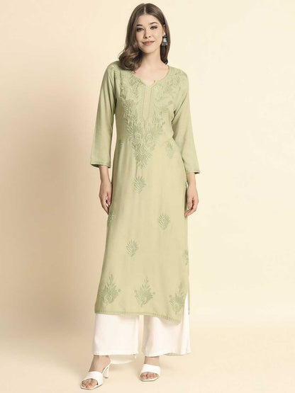 Mehandi Rayon Lucknowi Chikankari Kurti
