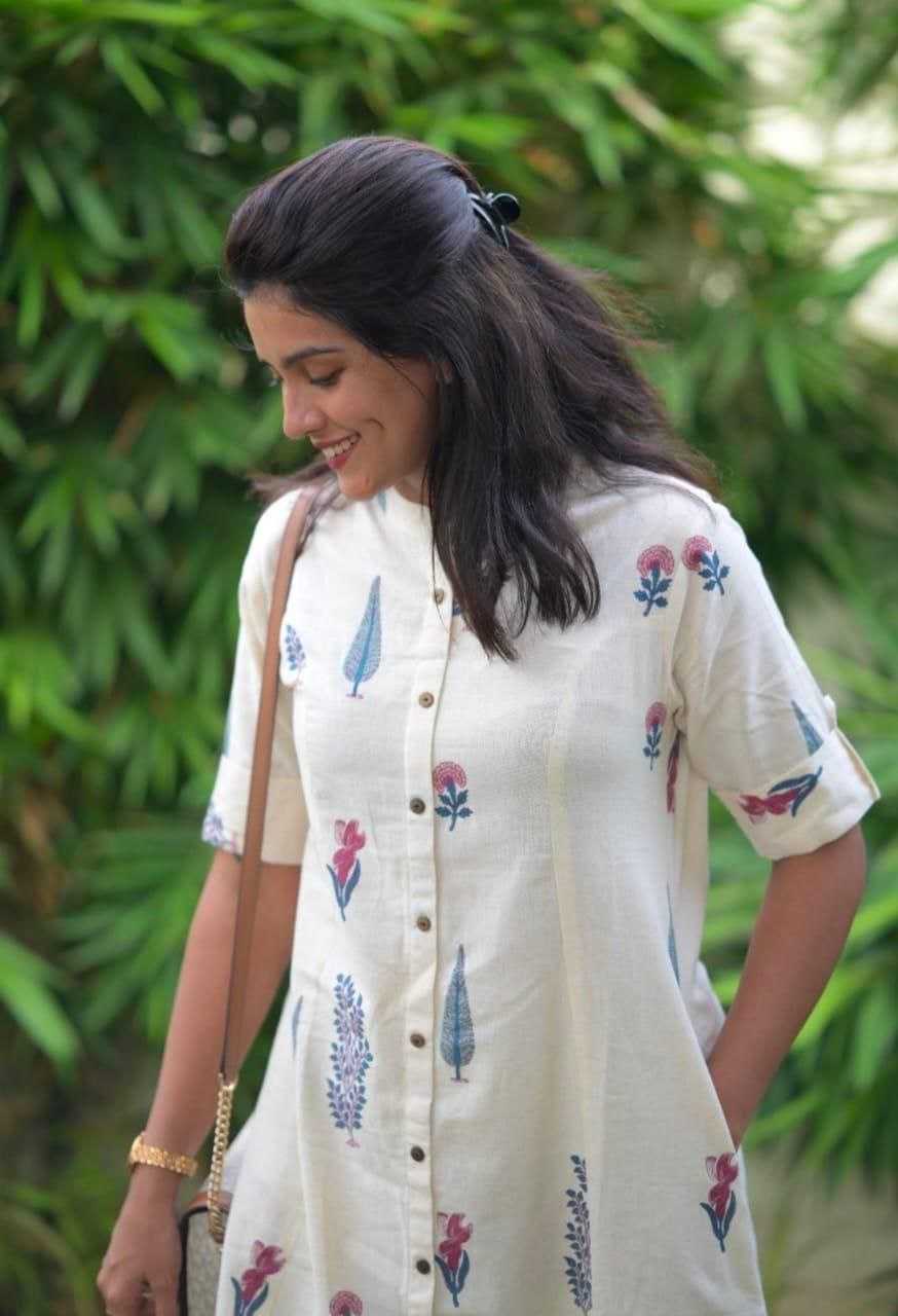 Rayon with Digital Printing and Printex Ganga White Kurthi Set