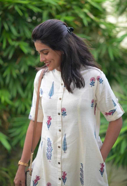 Rayon with Digital Printing and Printex Ganga White Kurthi Set