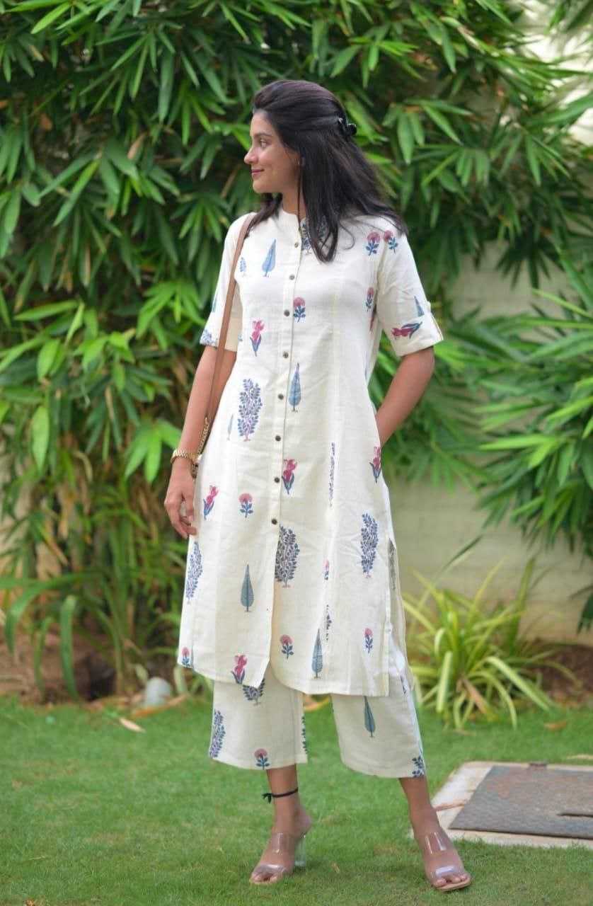 Rayon with Digital Printing and Printex Ganga White Kurthi Set