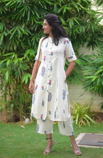 Rayon with Digital Printing and Printex Ganga White Kurthi Set