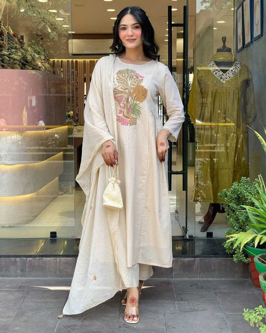Pure Viscose Rayon Slub With Sequence Embroidery Work