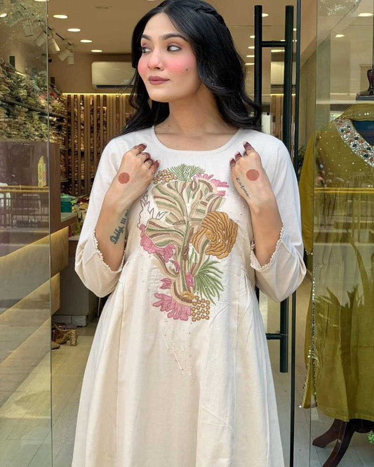 Pure Viscose Rayon Slub With Sequence Embroidery Work