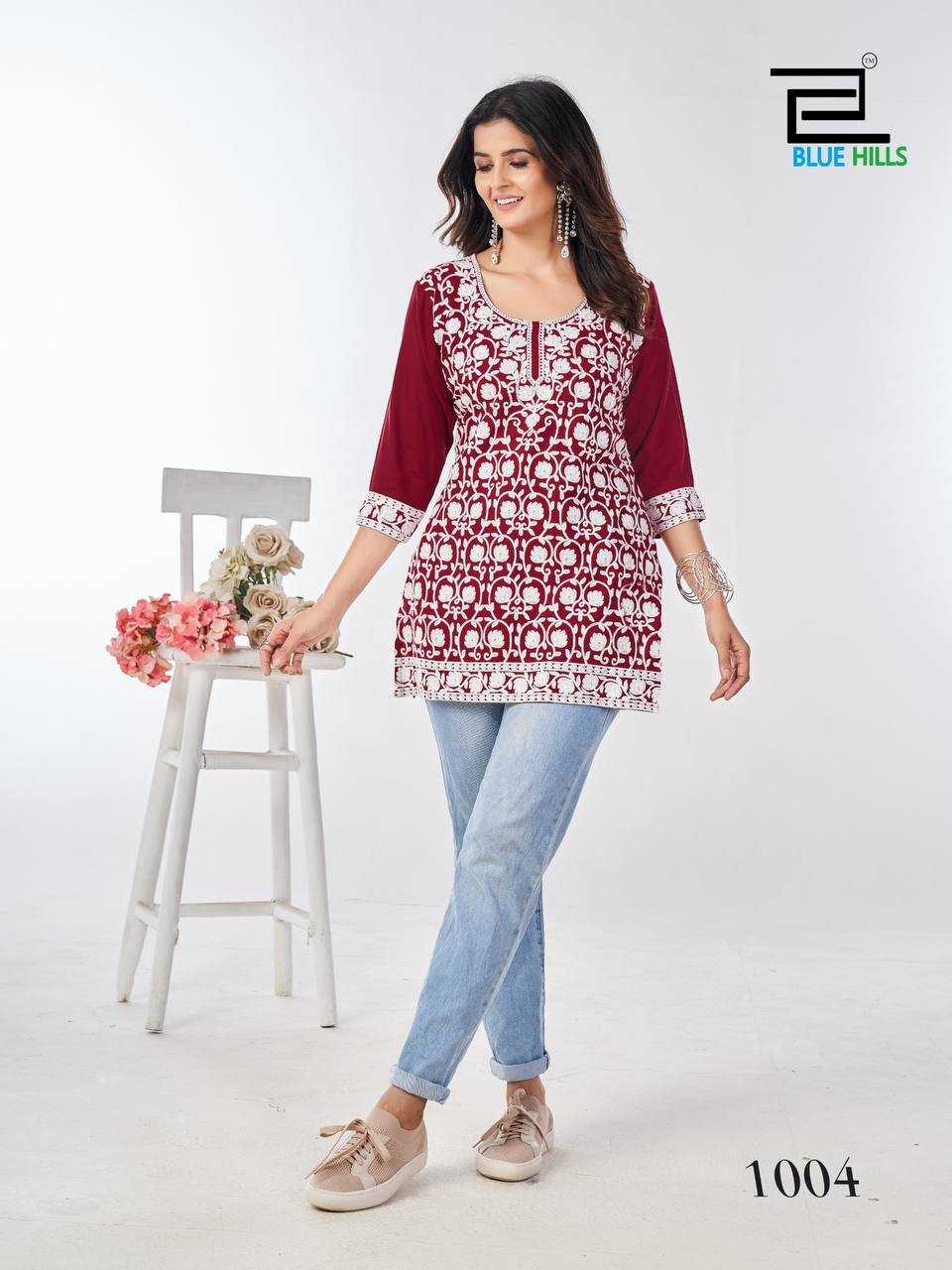 Short Length Chikankari Maroon Kurti