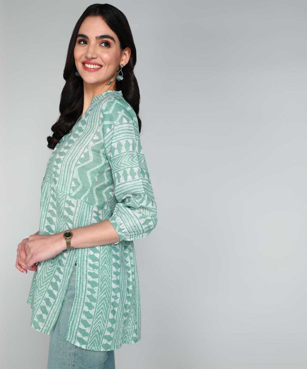 Ruby cotton Light Green Short Kurti
