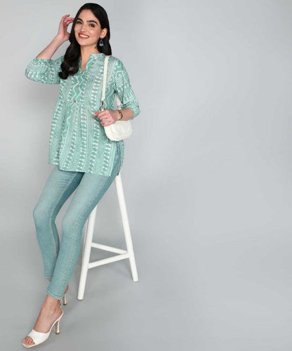 Ruby cotton Light Green Short Kurti
