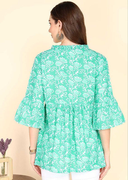 Light Green Floral Kurti with Embroidery Work