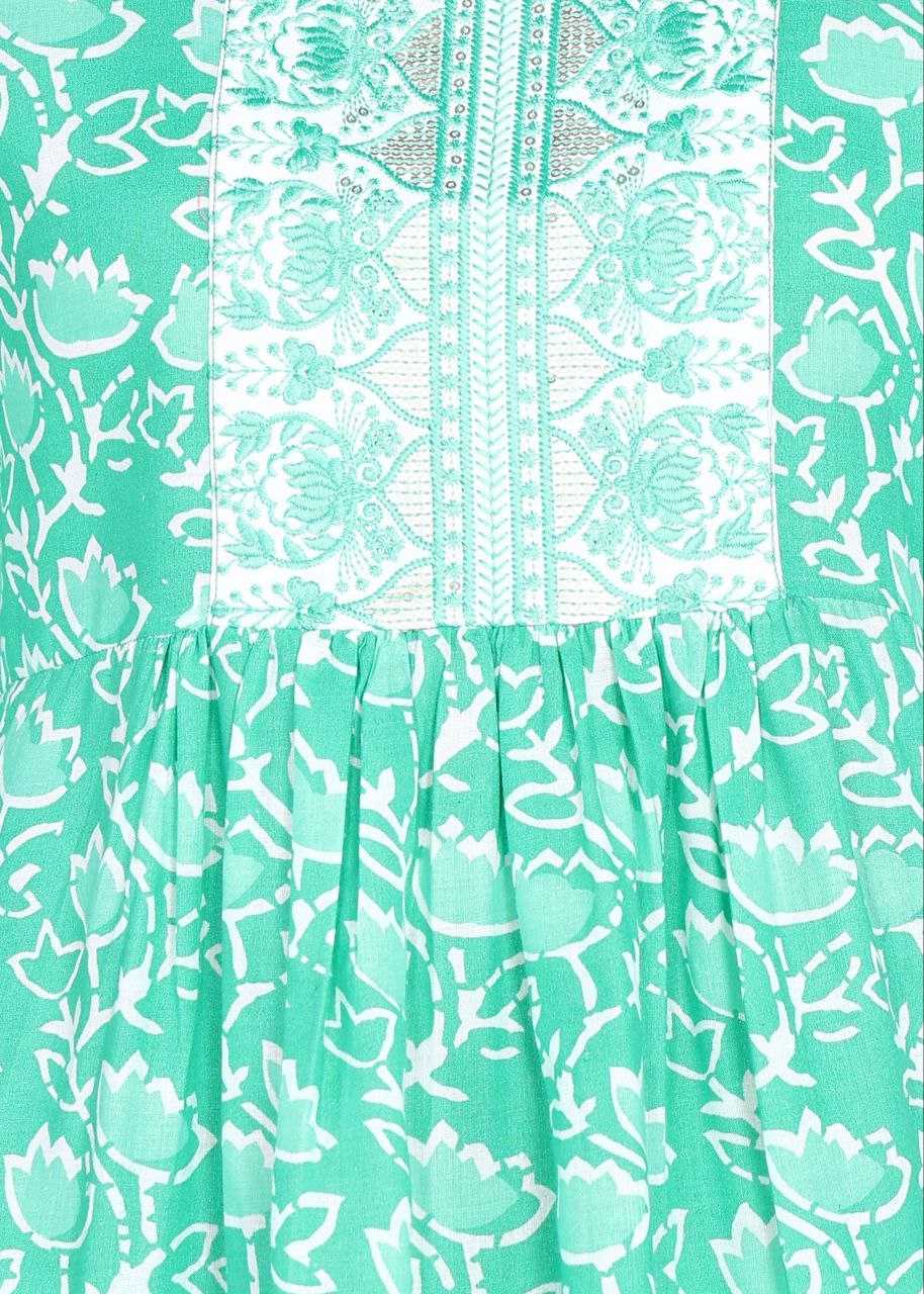 Light Green Floral Kurti with Embroidery Work