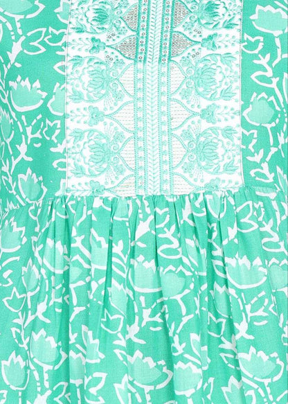 Light Green Floral Kurti with Embroidery Work