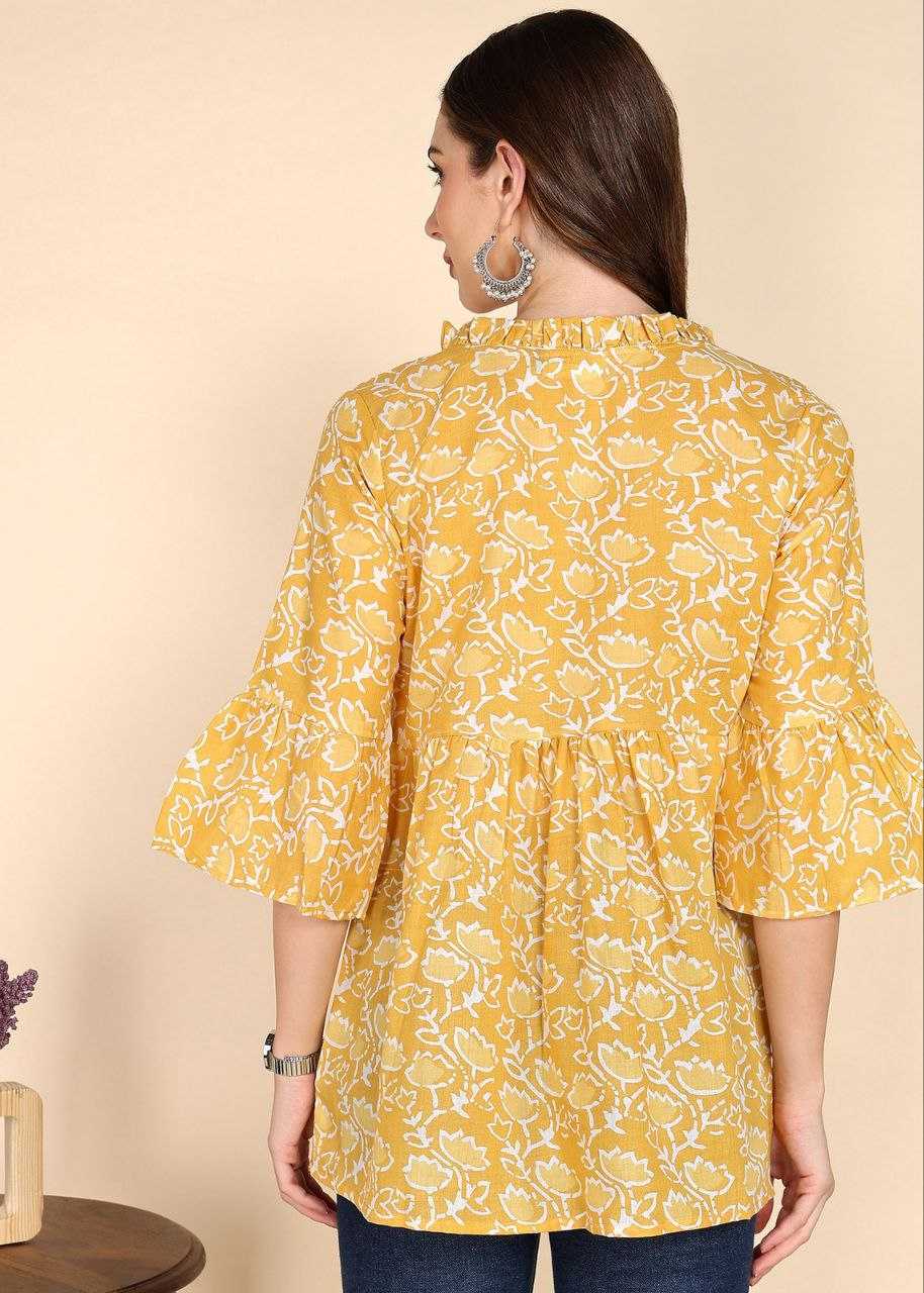 Yellow Floral Kurti with Embroidery Work