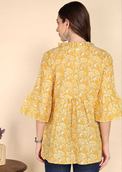 Yellow Floral Kurti with Embroidery Work