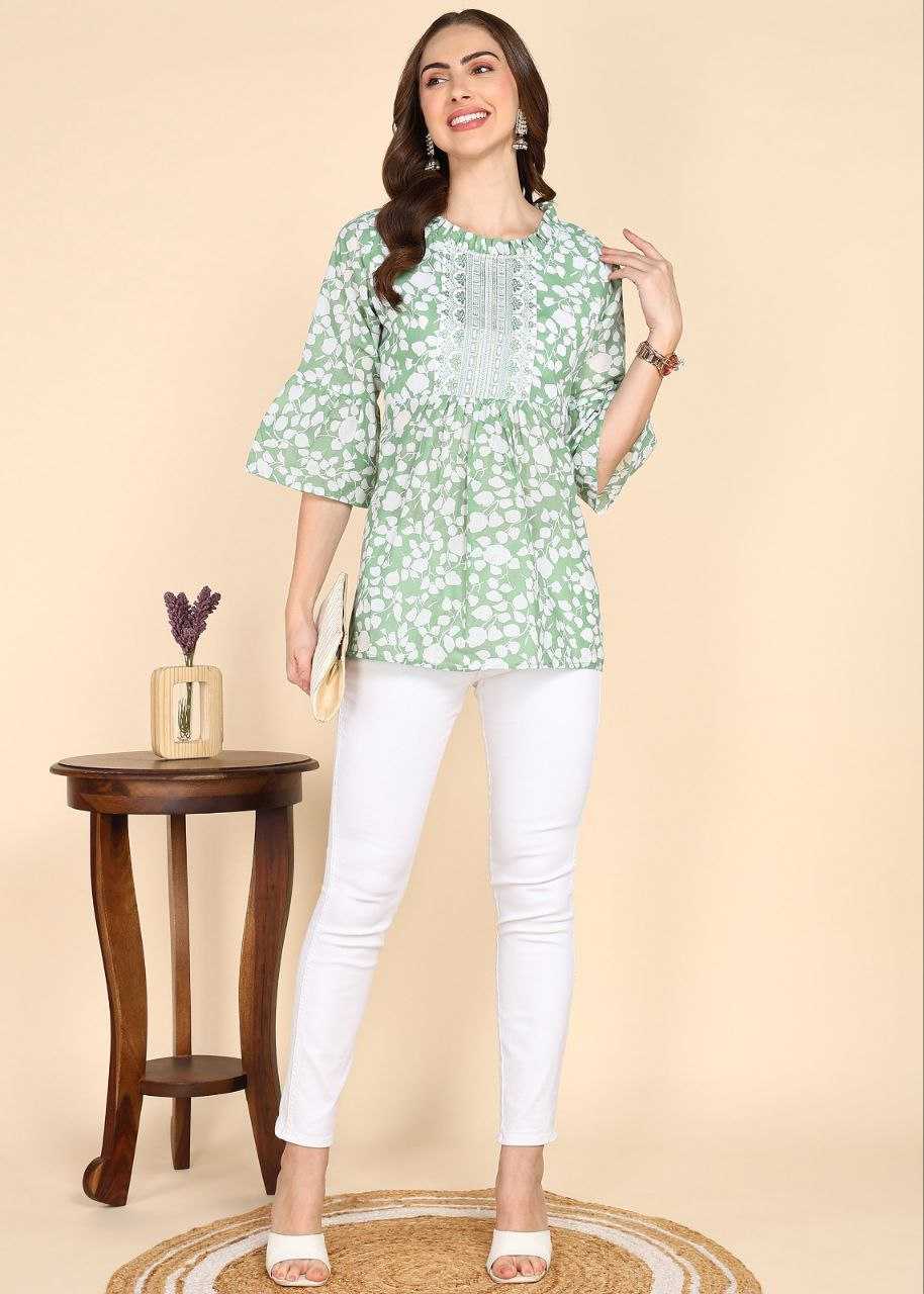 Mint Floral Kurti with Embroidery Work