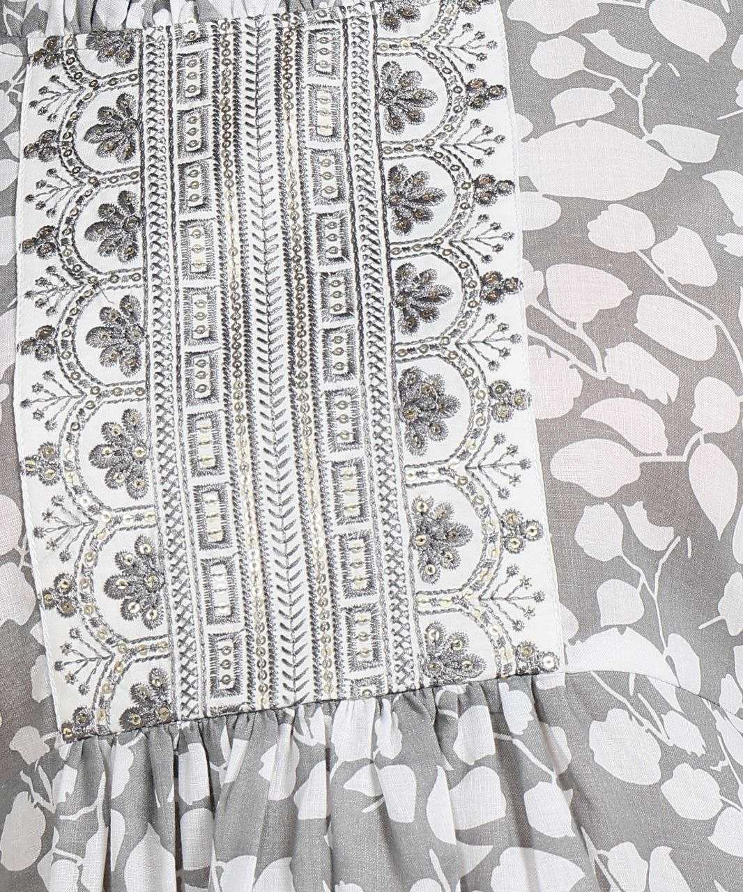 Grey Floral Kurti with Embroidery Work