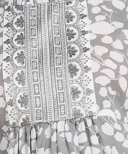 Grey Floral Kurti with Embroidery Work