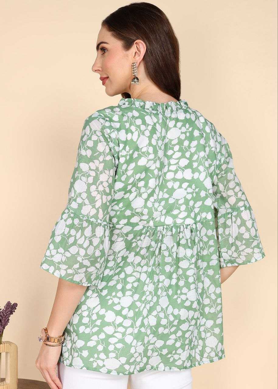 Mint Floral Kurti with Embroidery Work