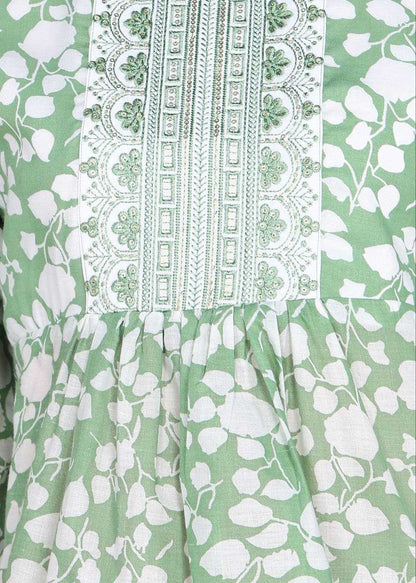 Mint Floral Kurti with Embroidery Work