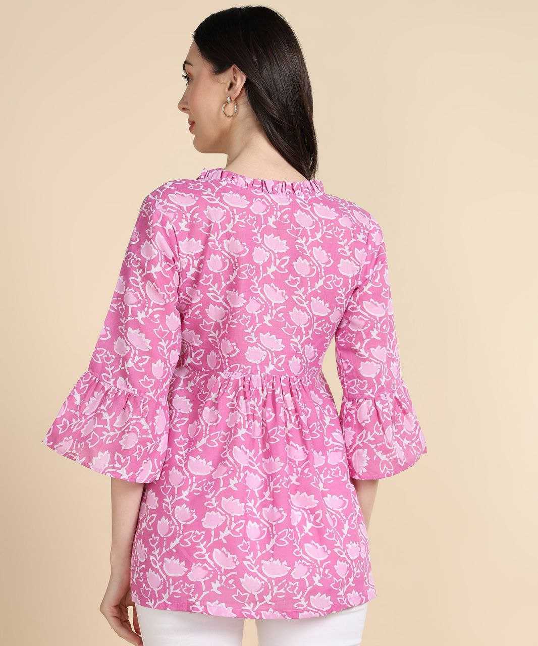 Pink Floral Kurti with Embroidery Work
