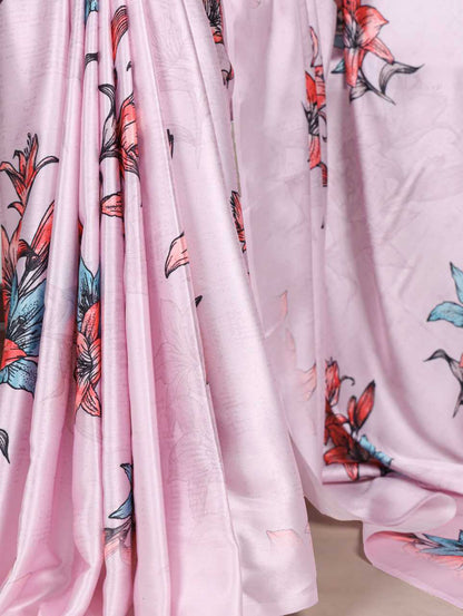 Baby Pink Satin Printed Saree