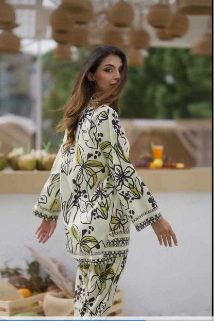 Pure Malai Satin Silk Large floral Print Co-ord Set