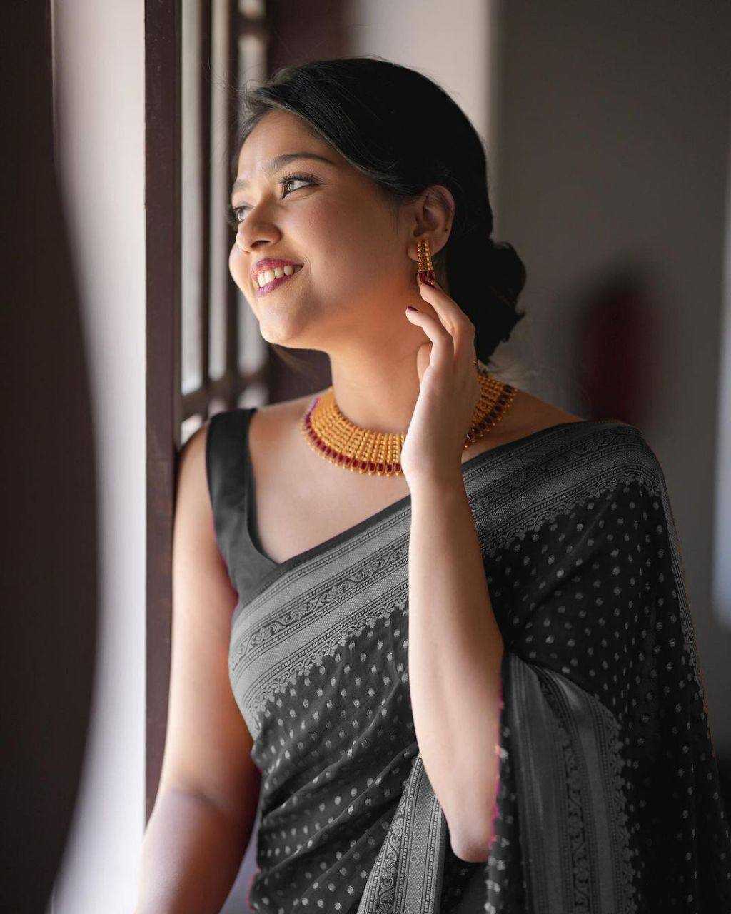 Pure Mercerised Black Cotton Silk Saree Design Border