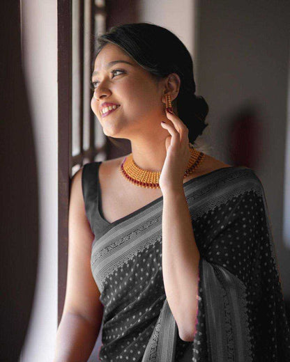 Pure Mercerised Black Cotton Silk Saree Design Border