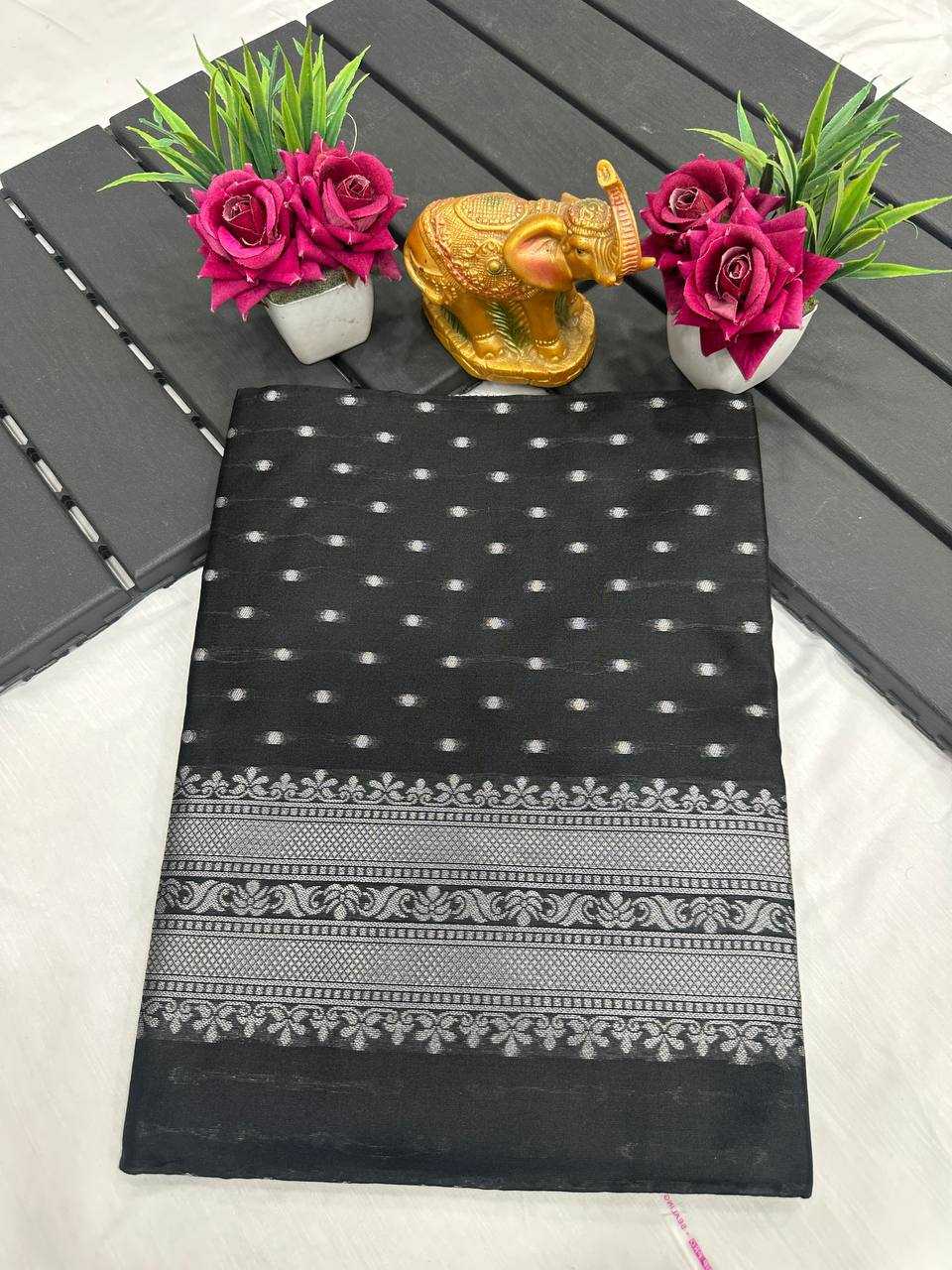Pure Mercerised Black Cotton Silk Saree Design Border