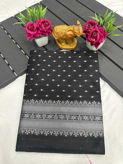 Pure Mercerised Black Cotton Silk Saree Design Border