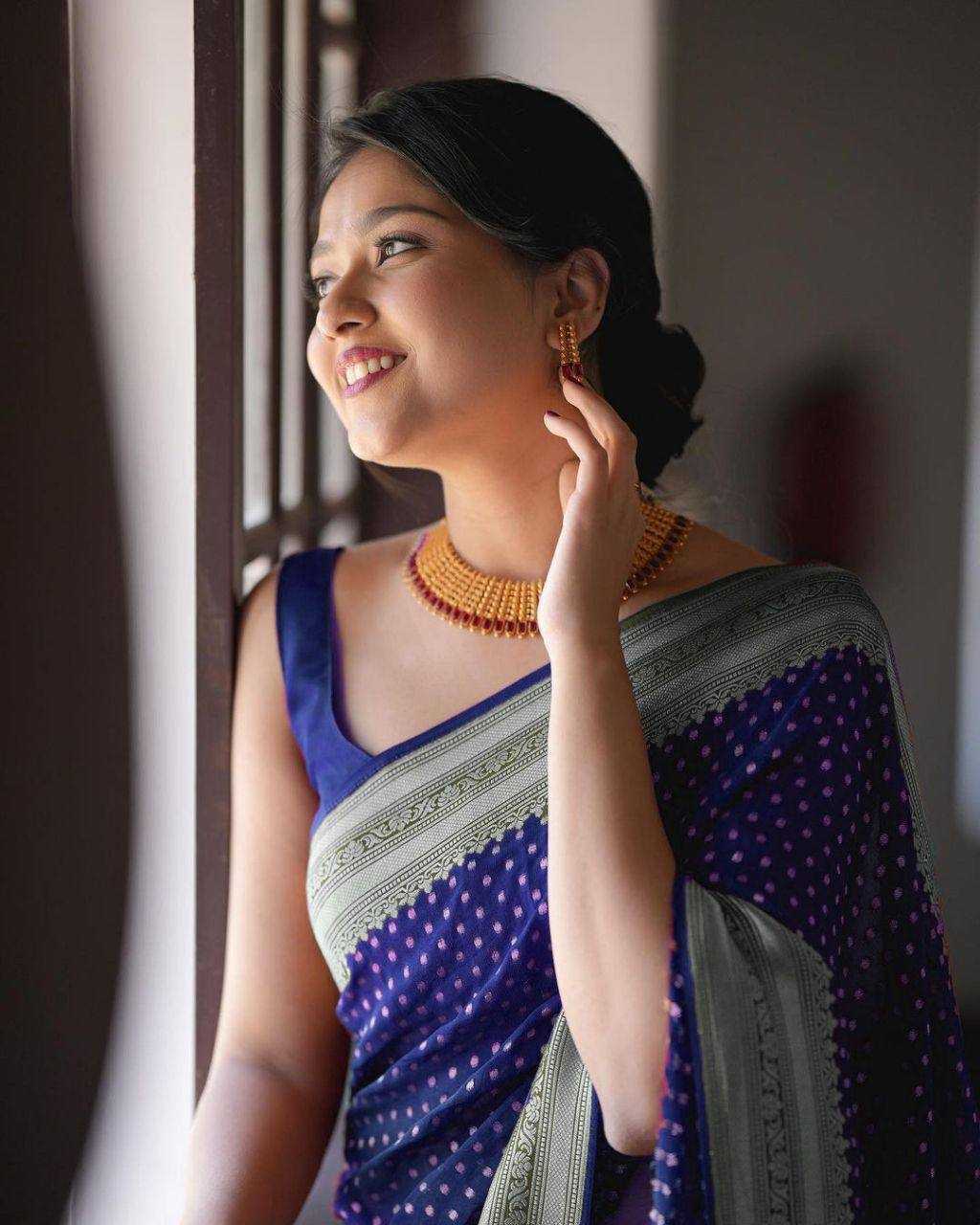 Pure Mercerised Blue Cotton Silk Saree Design Border