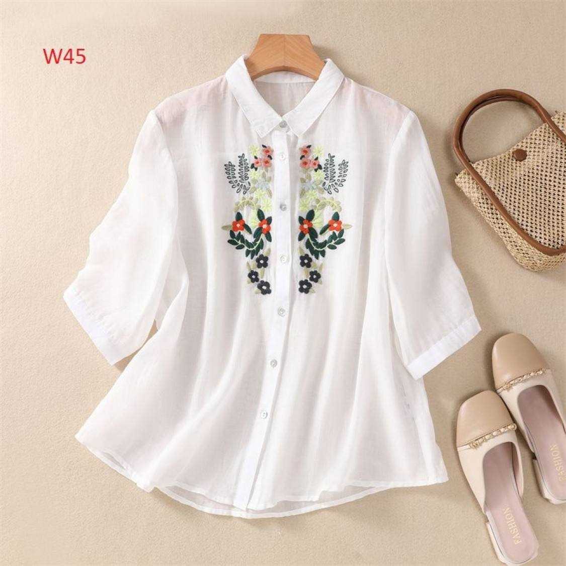 Western White Tunics Shirts Heavy Biskit Slub with Embroidery Stich Work