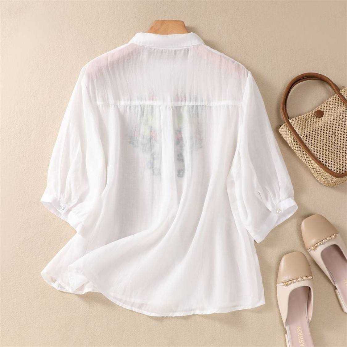 Western White Tunics Shirts Heavy Biskit Slub with Embroidery Stich Work