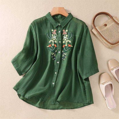 Western Green Tunics Shirts Heavy Biskit Slub with Embroidery Stich Work