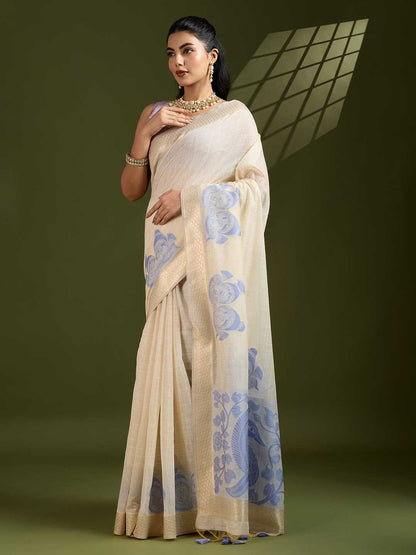 Premium soft Muga Lavender Cotton saree with traditional kalamkari peacock
