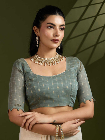 Premium soft Muga Silver Cotton saree with traditional kalamkari peacock