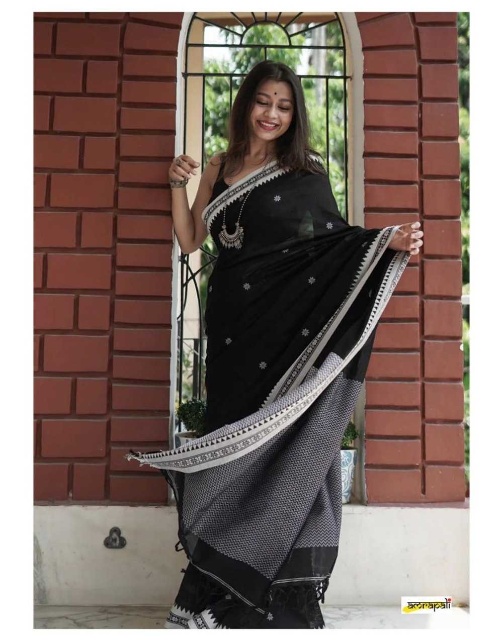 Soft Cotton Manipuri Black Saree