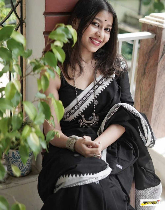 Soft Cotton Manipuri Black Saree
