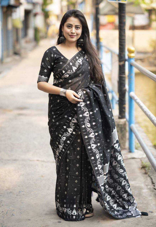 Special Lilian Soft Cotton Black Manipuri Saree