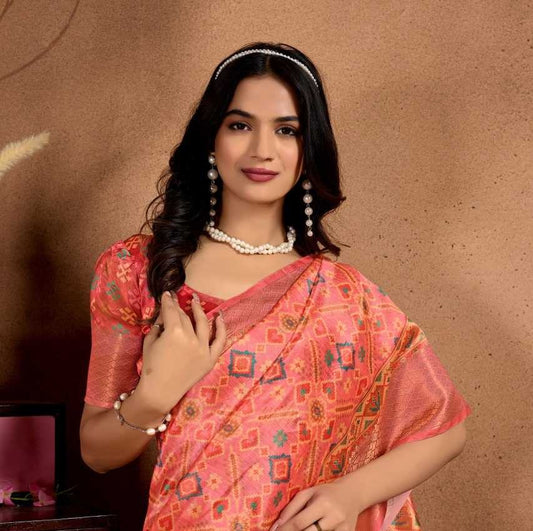 Peach with Multicolor Soft Silk Blend