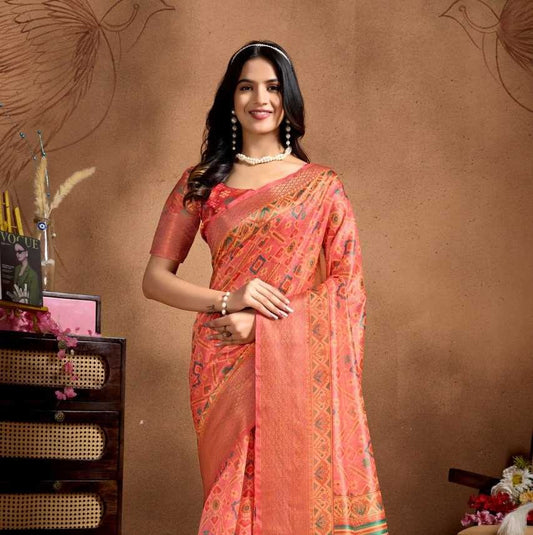 Peach with Multicolor Soft Silk Blend