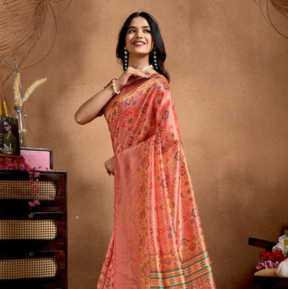 Peach with Multicolor Soft Silk Blend
