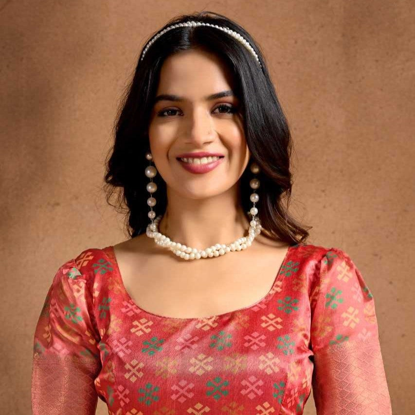 Peach with Multicolor Soft Silk Blend