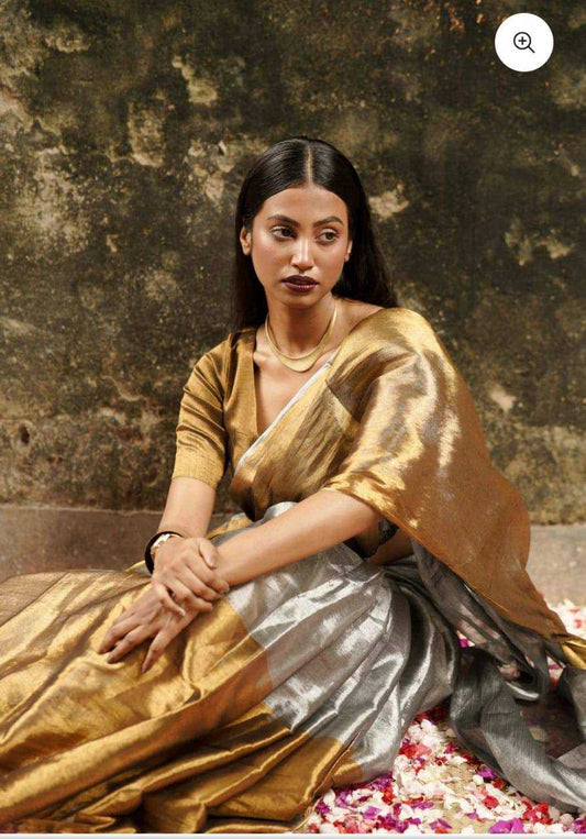 Grey Tissue Silk Half Saree